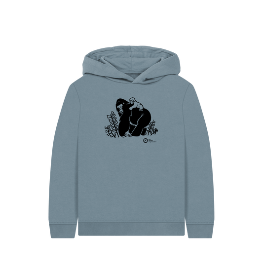Stone Blue Printed Kids Hoodie Front